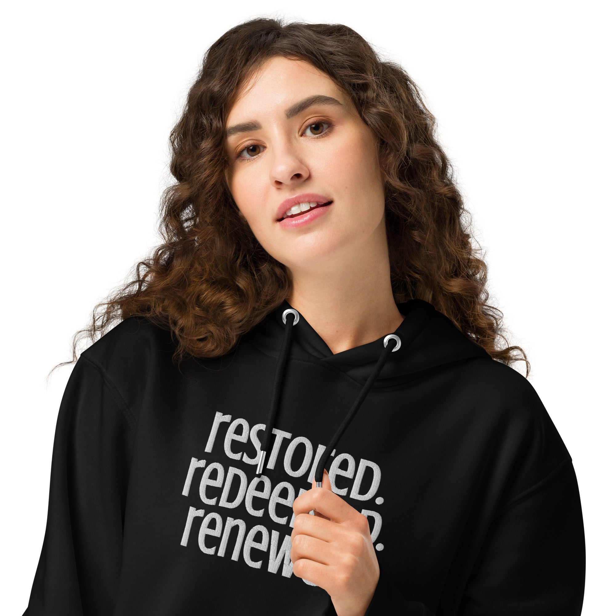 Restored Redeemed Renewed, Embroidered Hoodie.