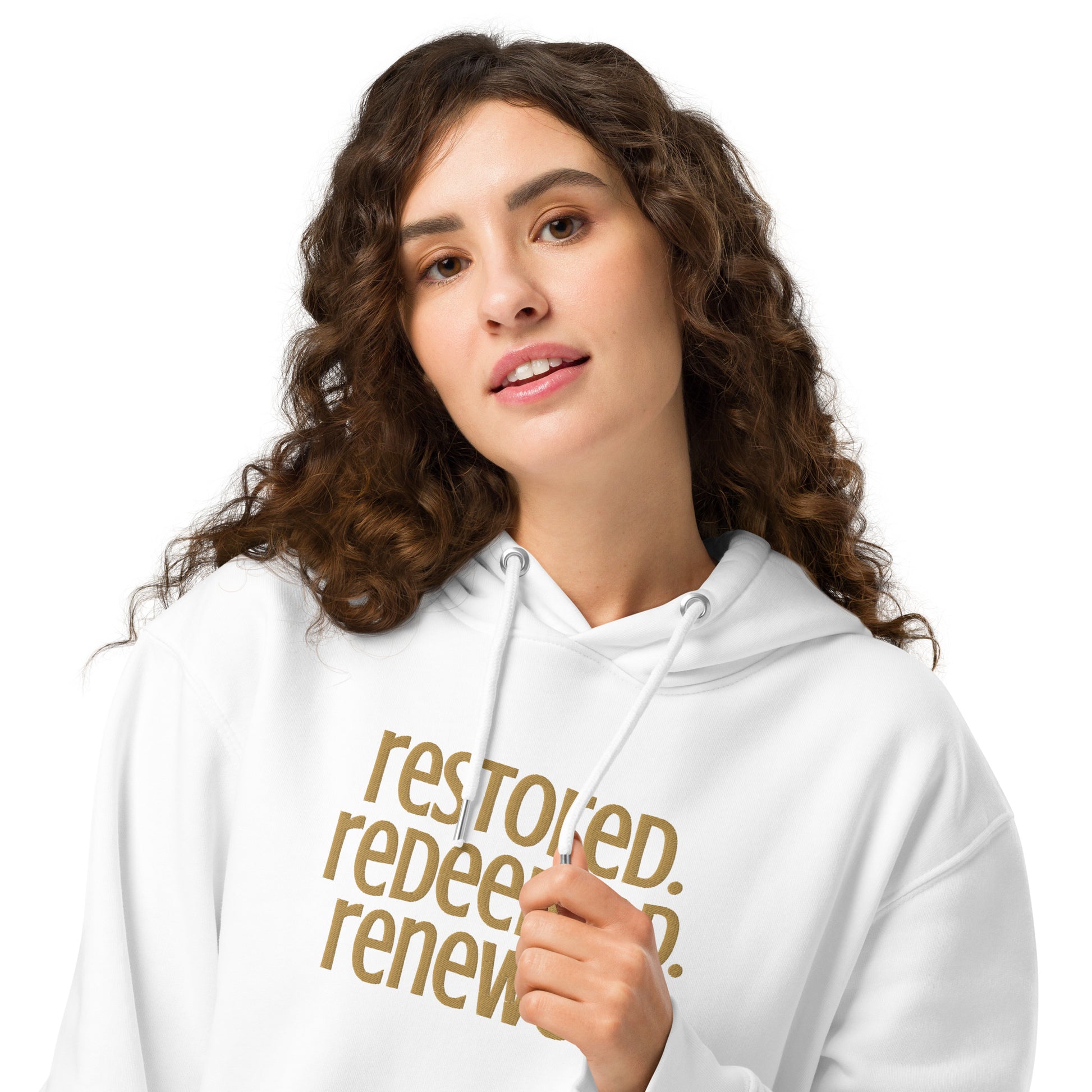Restored Redeemed Renewed, Embroidered Hoodie.
